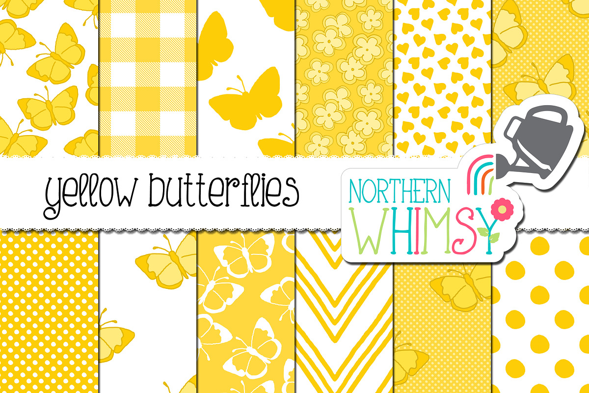 Yellow Butterfly Patterns, a Pattern Graphic by Northern Whimsy Design