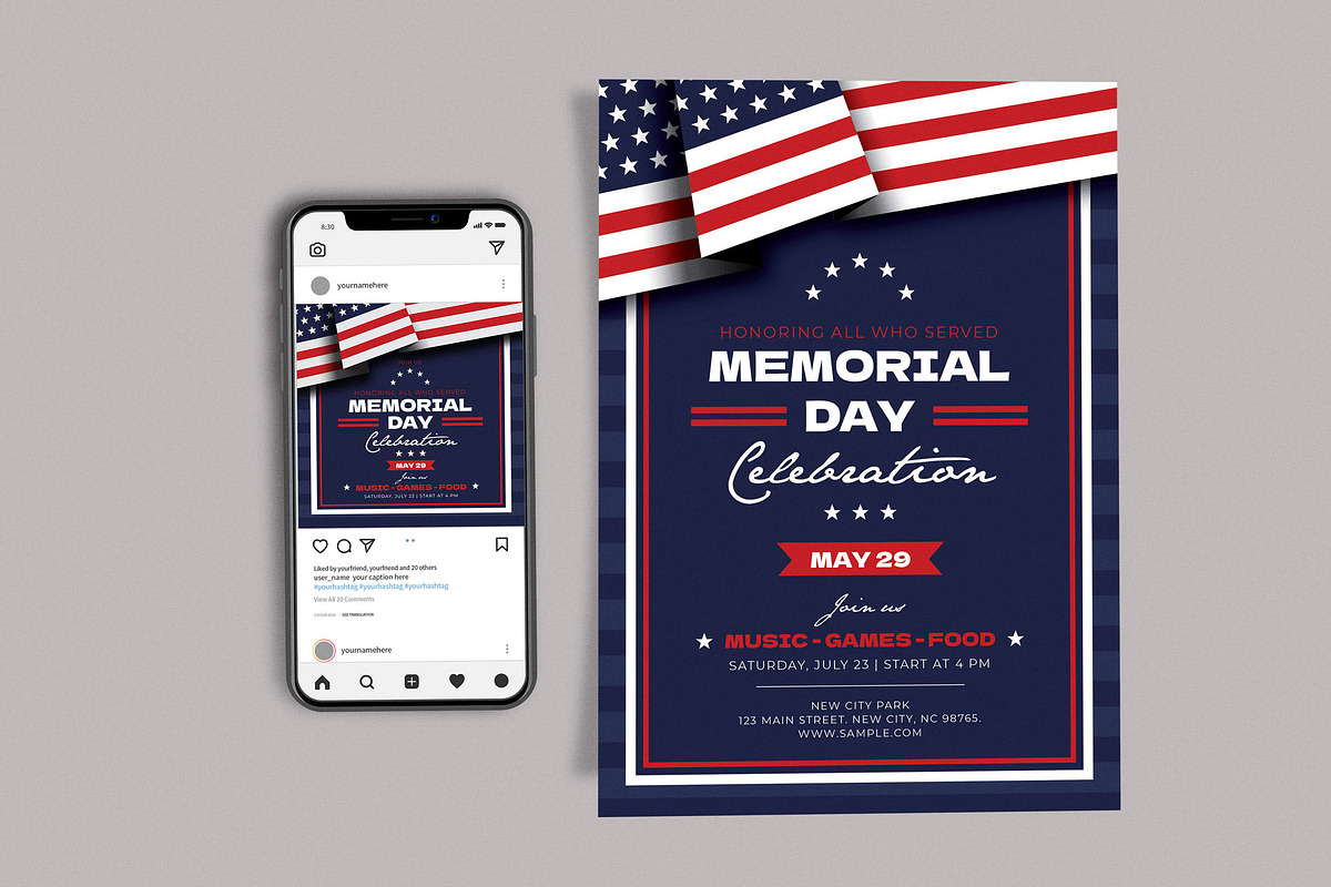 Memorial Day Celebration Flag, a Flyer Template by Me55enjah Design