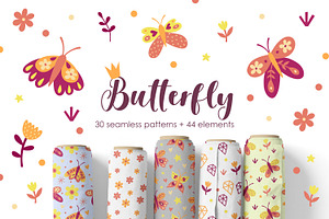 Butterfly seamless patterns set.