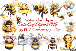 Cute Bees Clipart PNG, an Illustration by DreamCafeArt
