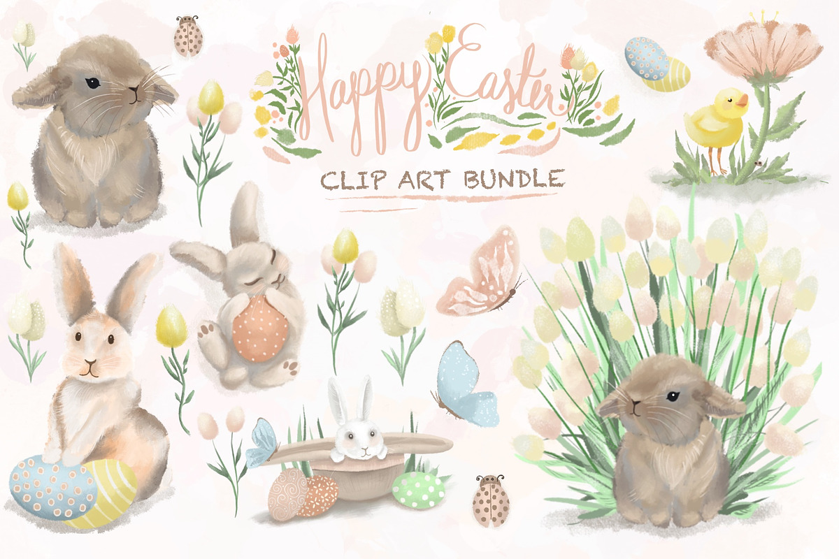 Happy Easter Clip Art Bundle, an Illustration by Lillias Faye (Photo 1 of 12)