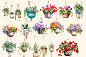 Flowers In Hanging Pots Clipart