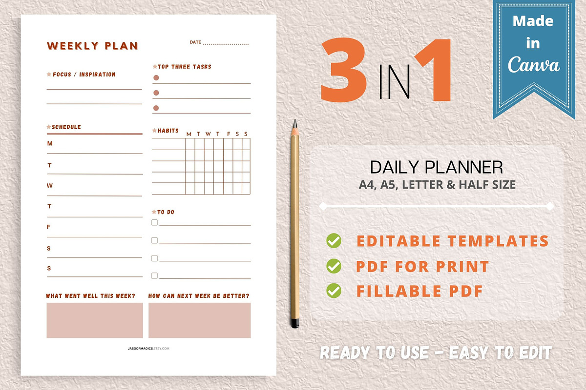 Weekly Planner Template, Canva, a Templates & Theme by Jaboor Magics (Photo 1 of 4)