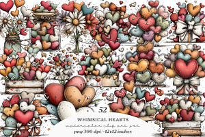 Whimsical Hearts Clipart, an Illustration by SinaCreation