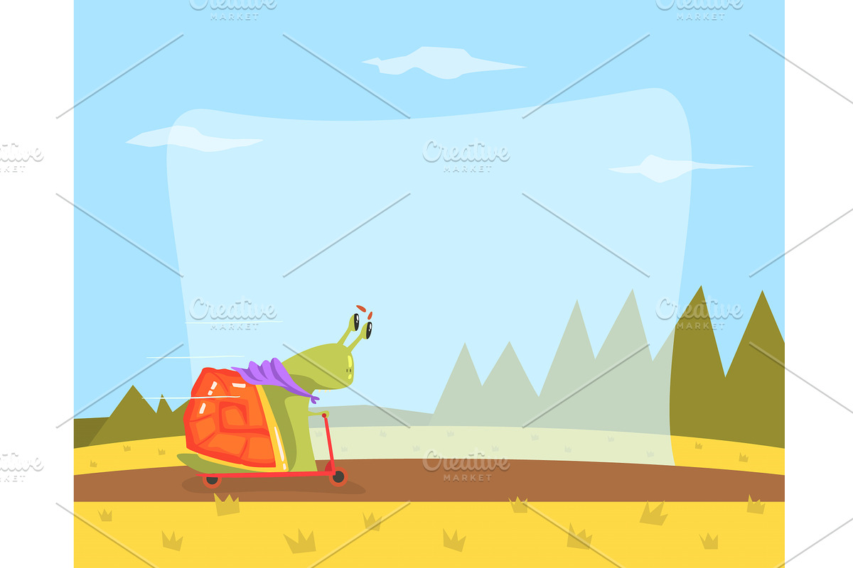 Cute Snail Riding Kick Scooter, an Animal Illustration by TopVectors