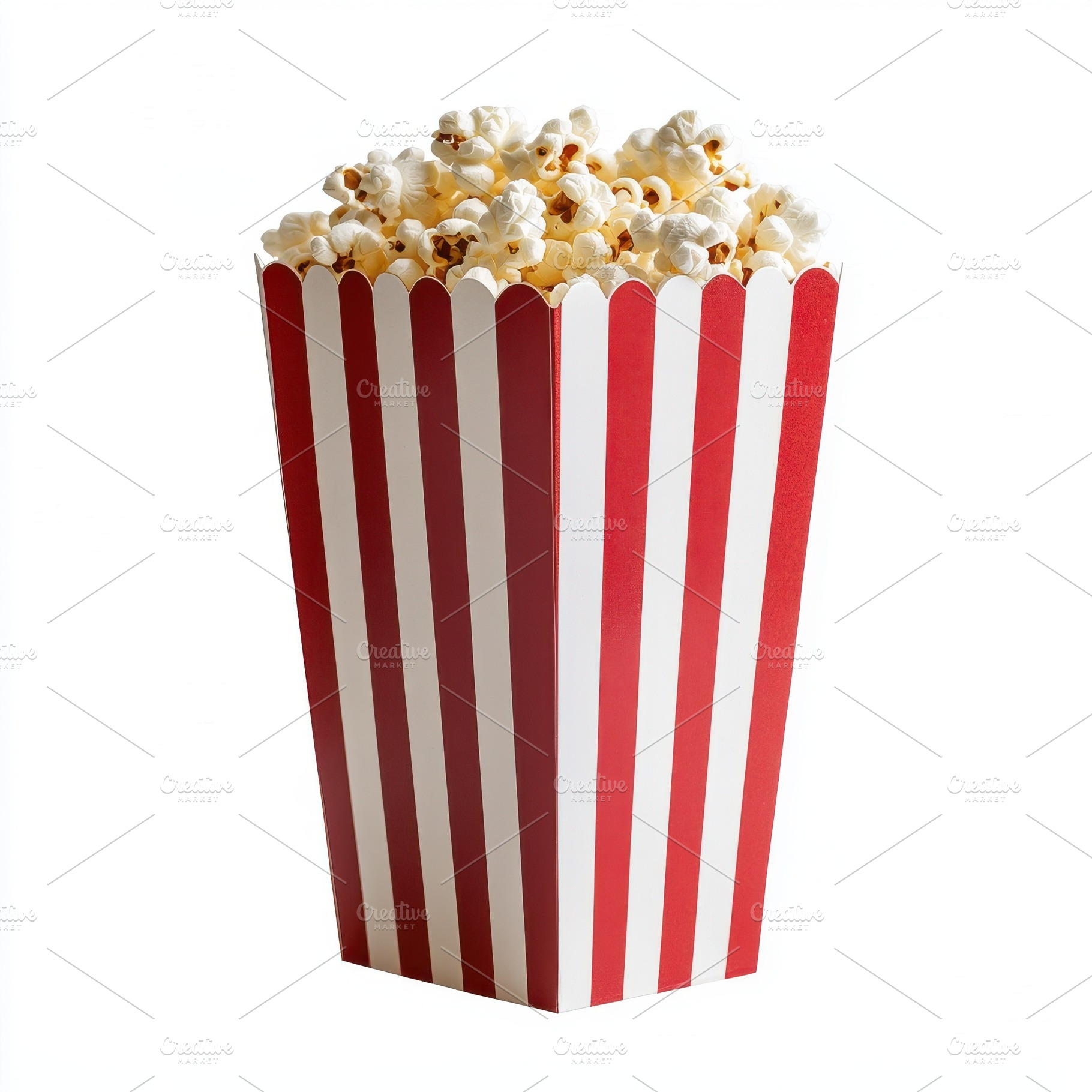 Popcorn with red white striped paper, a Food & Drink Photo by Pixeness Studio