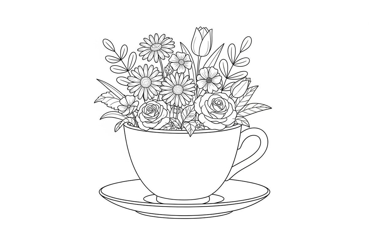 Floral Teacup Line Art Bundle, an Illustration by Gfx_Store (Photo 12 of 51)