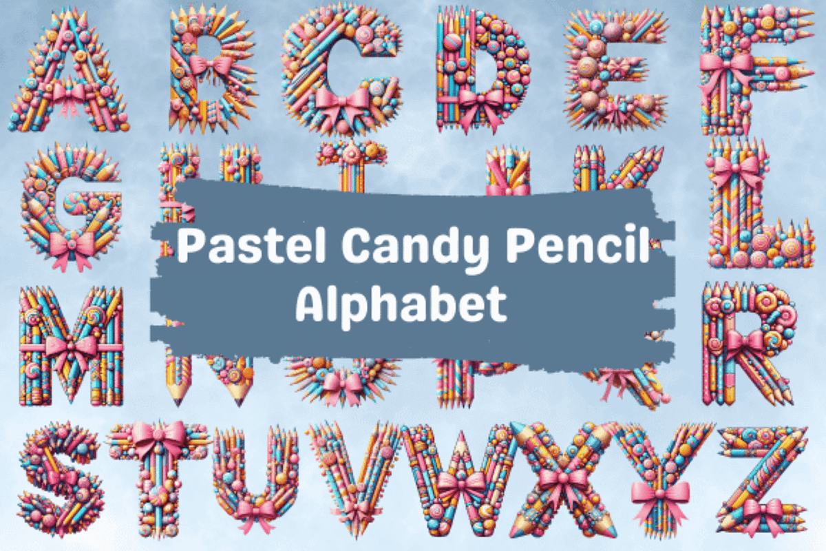 Candy Pencil Letters with Bows PNG, an Education Illustration by Dizzy Art Studio (Photo 2 of 2)