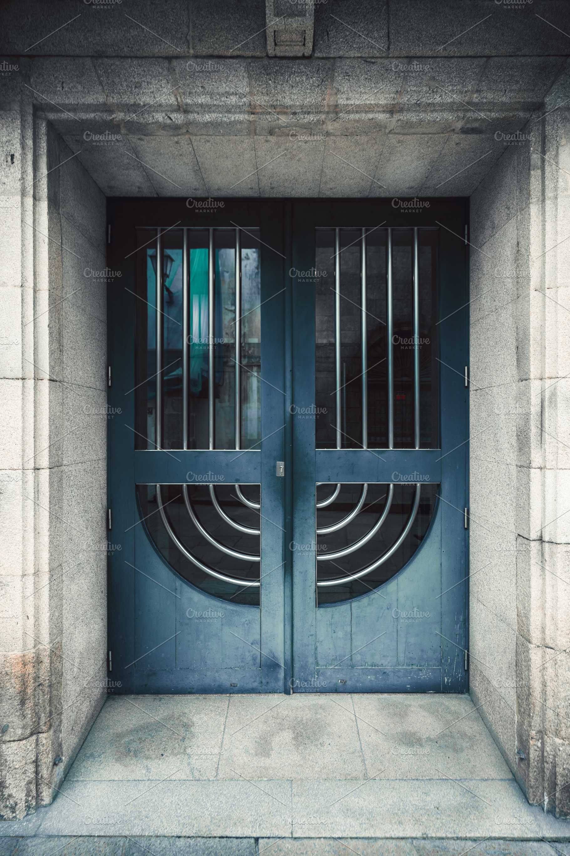 Teal vintage doorway, stone facade, an Architecture Photo by SkyNext
