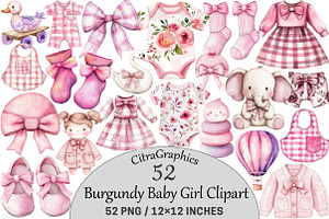 Burgundy Baby Girl Clipart, an Illustration by CitraGraphics