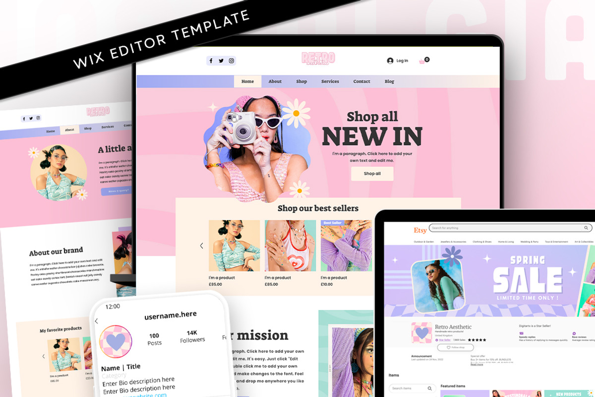 Pink Retro Wix Theme Store, a Wix Template by Template Twist Shop (Photo 1 of 10)