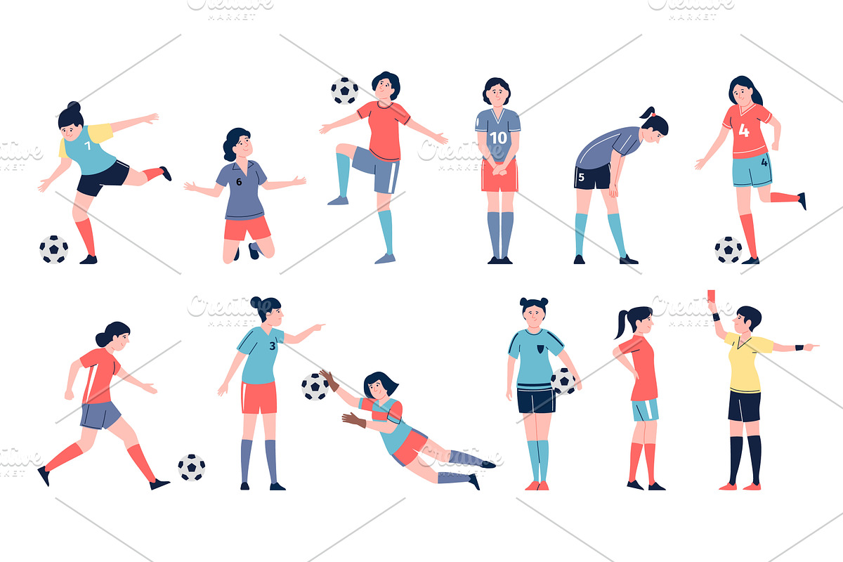 Flat female football players with, a Graphic by LadadikArt