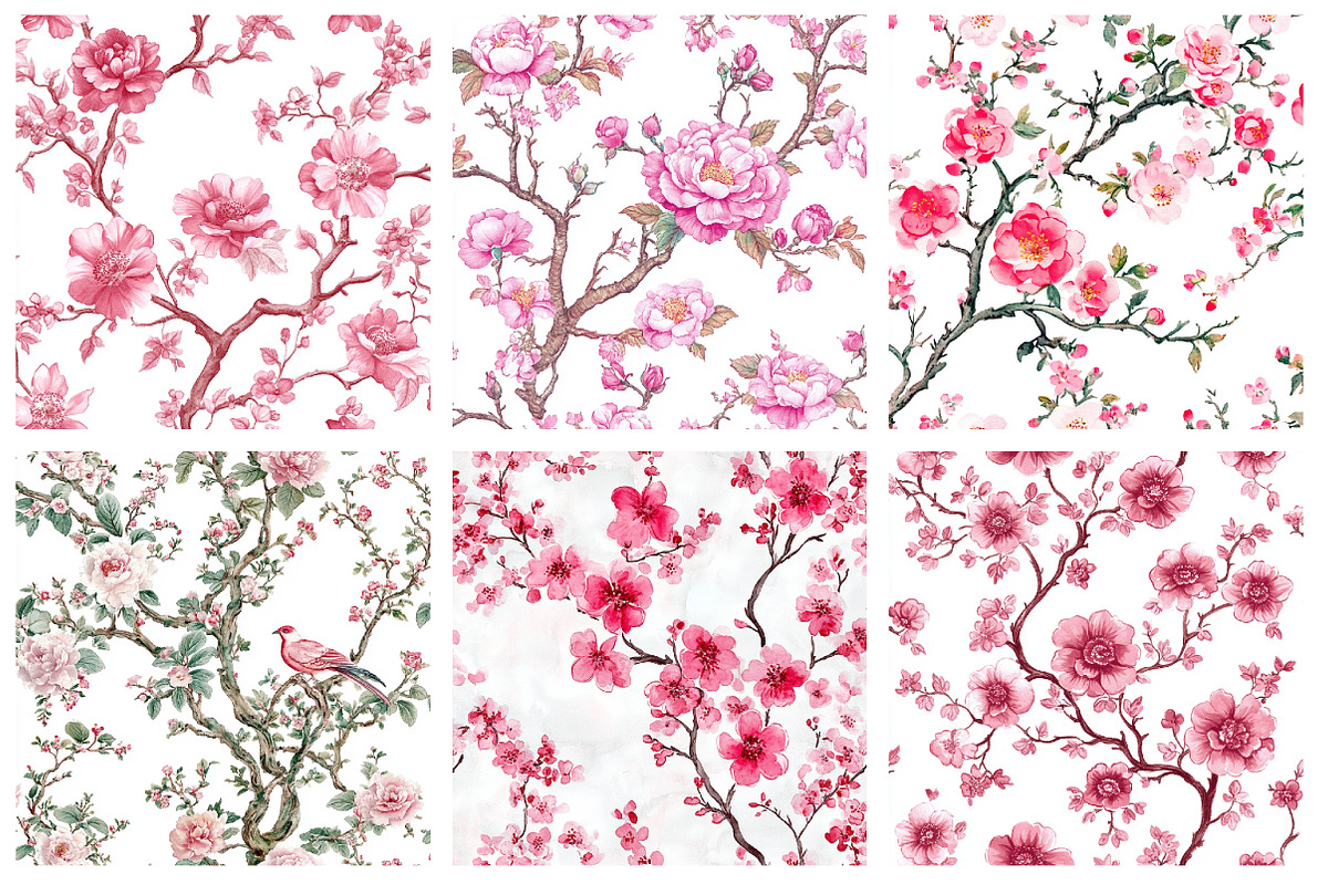 Toile Elegance Chinoiserie Flowers, a Pattern Graphic by SinaCreation (Photo 5 of 5)