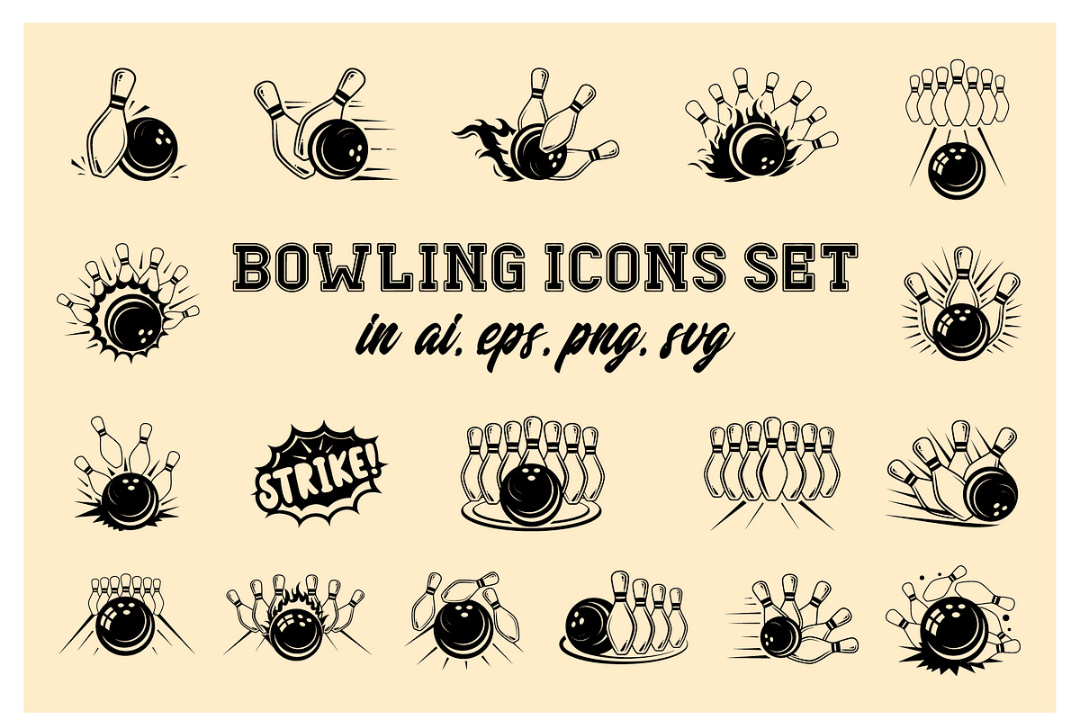 Bowling skittles & ball crushing set, a Sport Illustration by Lettering_Logo (Photo 1 of 3)