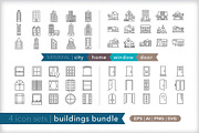 Buildings 4-pack icon bundle, an Outline Icon by Picture Window (Thumbnail 1 of 6)