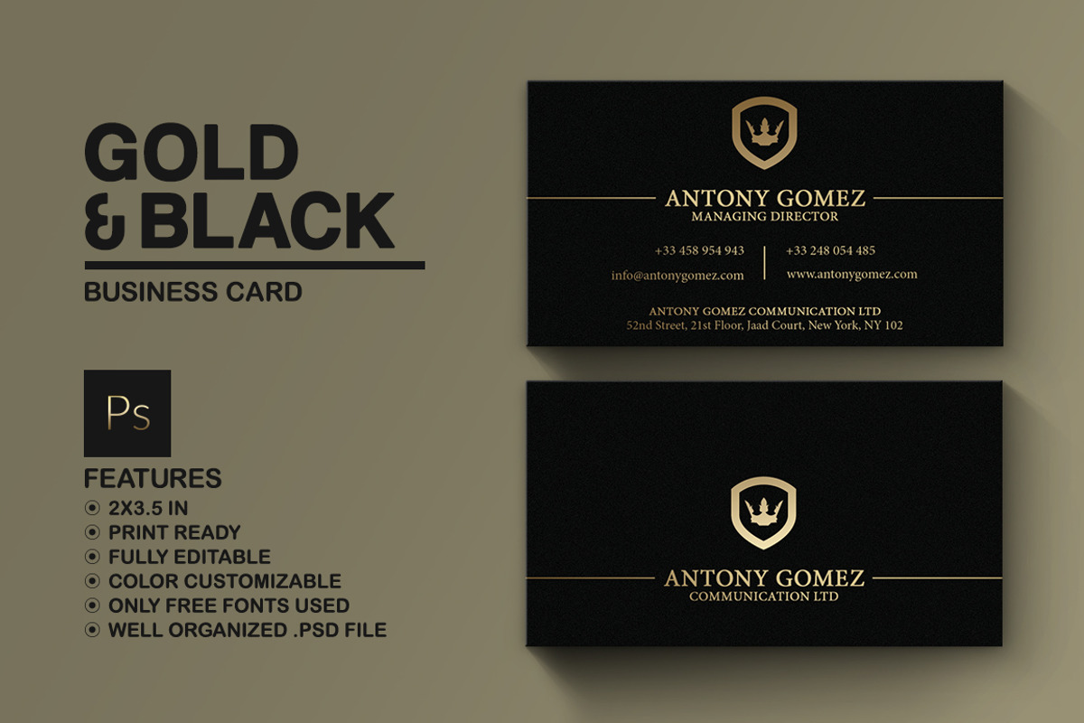 Simple Gold And Black Business Card, a Business Card Template by Marvel (Photo 1 of 6)