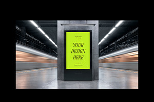 Vertical Billboard Mockup on Subway