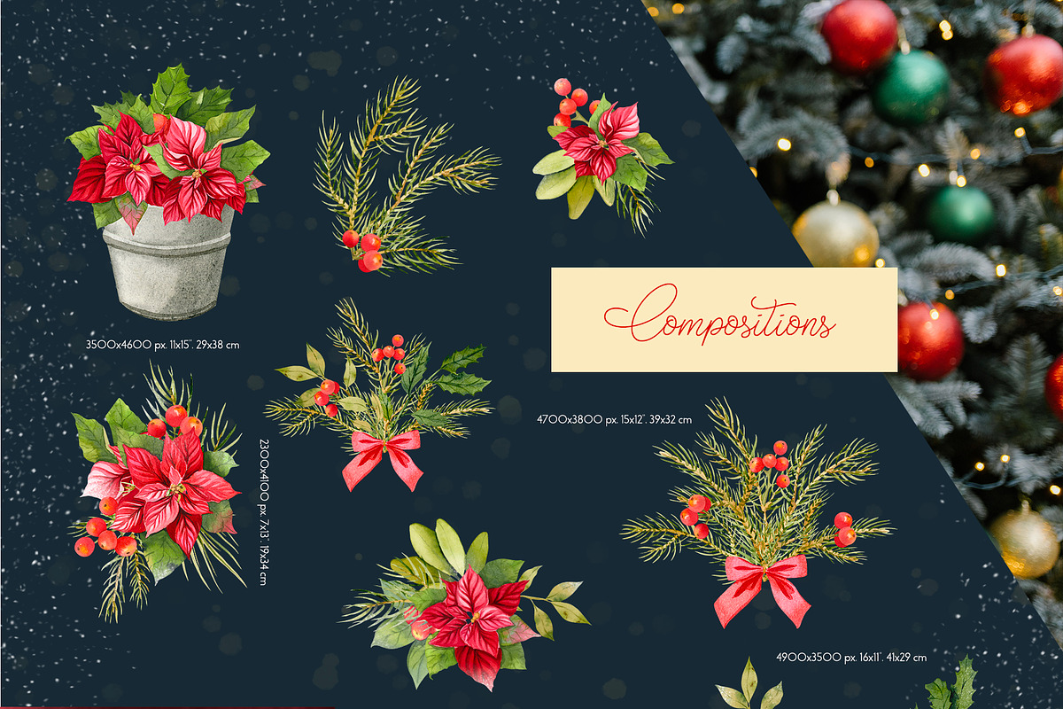 Christmas Poinsettia Floral Clipart, an Illustration by Julia M. Watercolor (Photo 2 of 11)