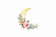Floral Crescent Moon Watercolor Clip, a Graphic by Gaye Art (Thumbnail 5 of 17)