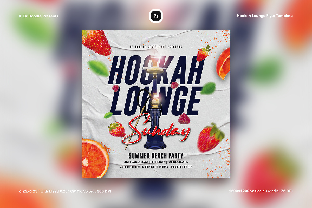 Hookah Lounge Flyer & Social Media, a Flyer Template by iDoodle Studio