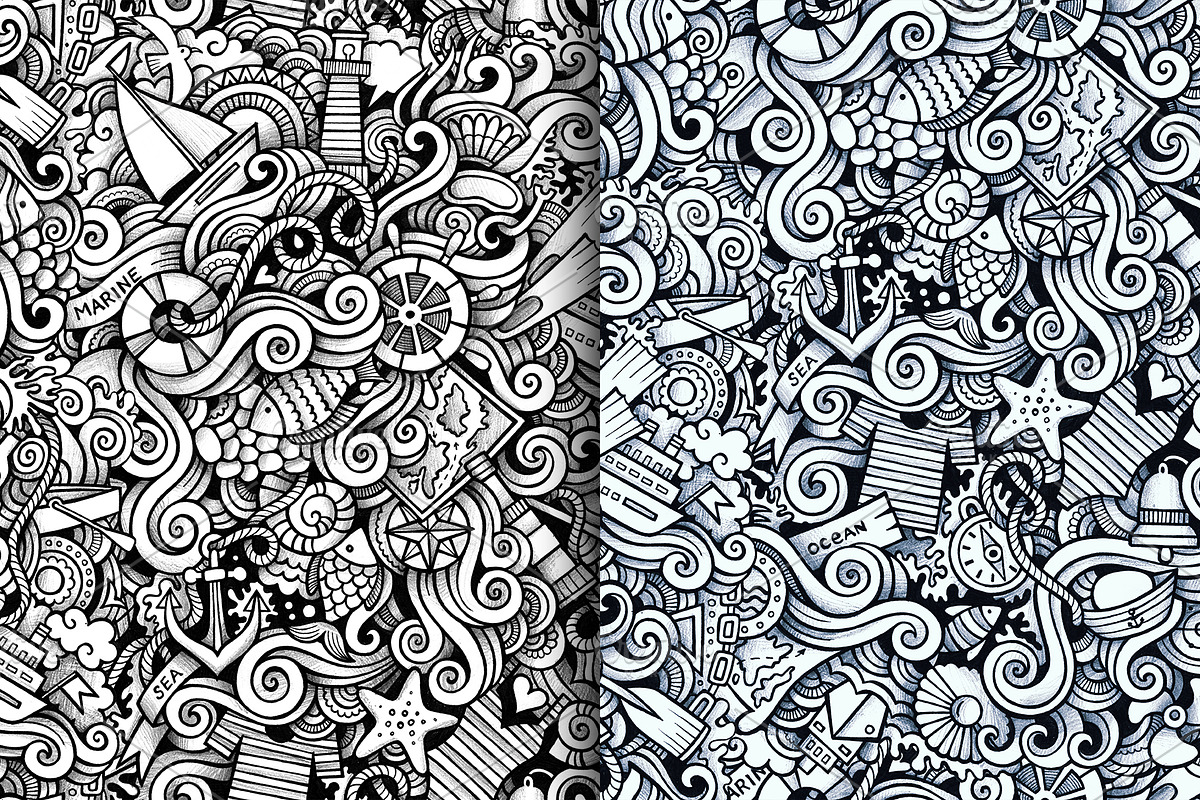 Marine Graphics Doodles Patterns, an Object Illustration by BALABOLKA (Photo 3 of 6)