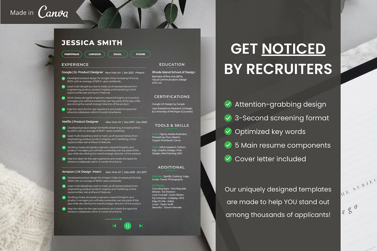Spotify Resume Template 2026 ATS CV, a Resume Template by SocialMediaTemplate (Photo 4 of 8)