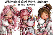 Whimsical Girl With Unicorn Clipart, an Illustration by CraftArtStudio (Thumbnail 1 of 6)