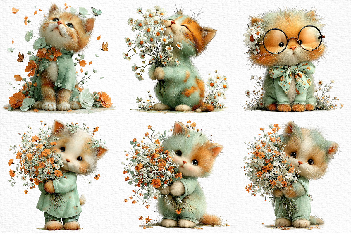 Whimsical Spring Cats Clipart, an Illustration by Craft Nest (Photo 4 of 11)