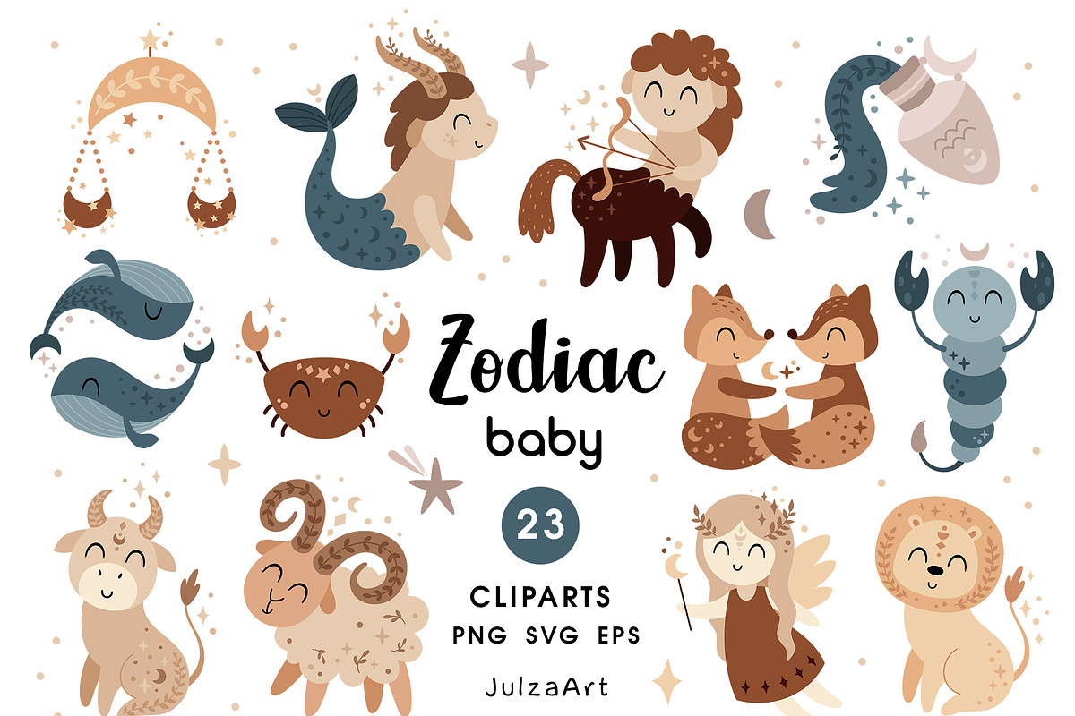 Zodiac baby clipart, an Animal Illustration by JulzaArt (Photo 1 of 6)