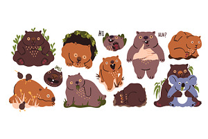 Wombats, cute funny animals set, an Animal Illustration by PaperTrident