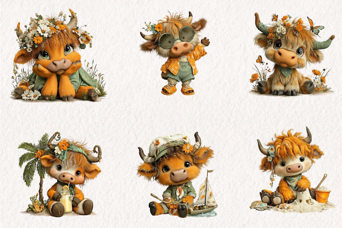 Whimsical Summer Highland Cow Clipar, an Illustration by CreationArt (Photo 5 of 7)