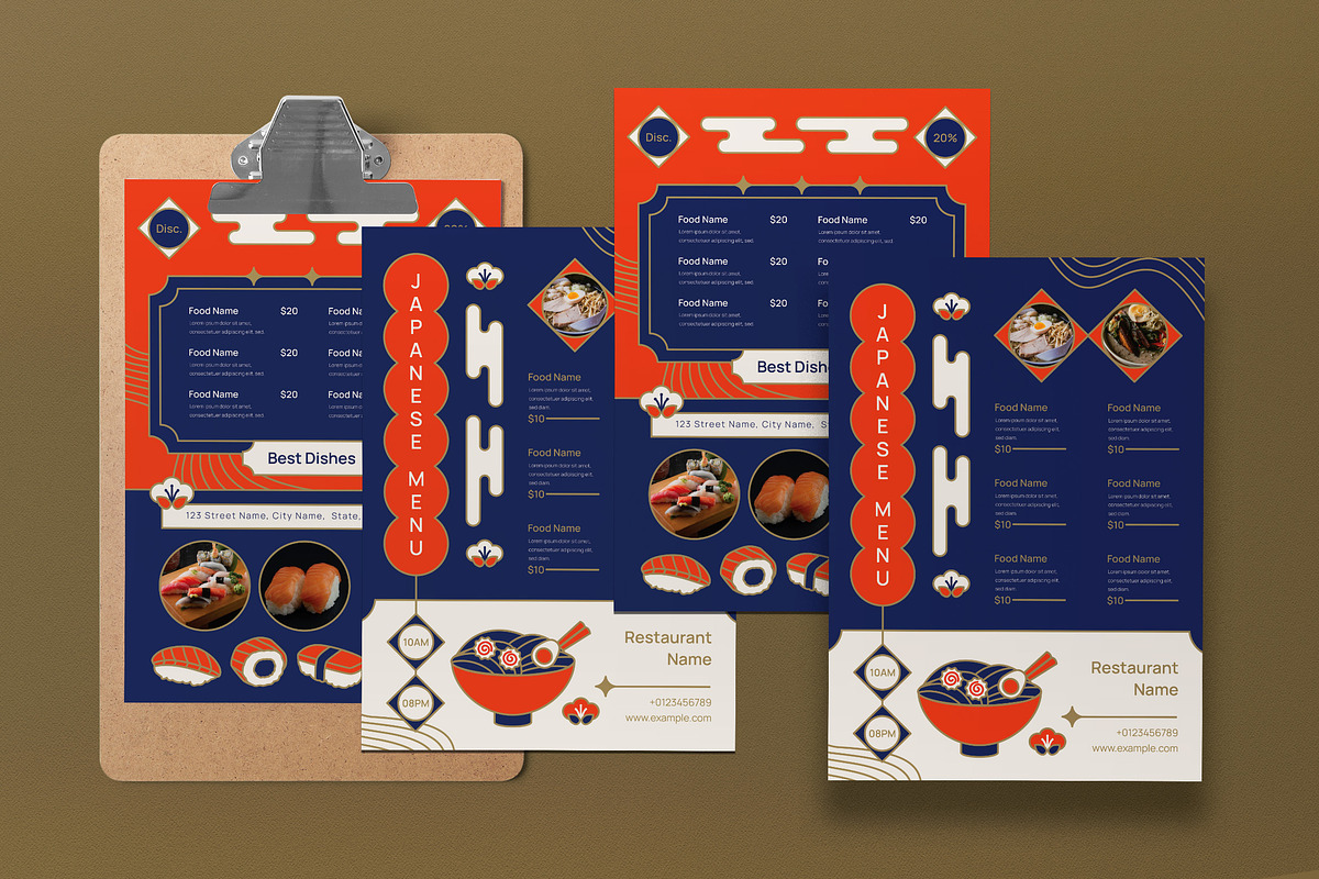 Navy Flat Design Japanese Food Menu, a Flyer Template by graphicook (Photo 4 of 4)