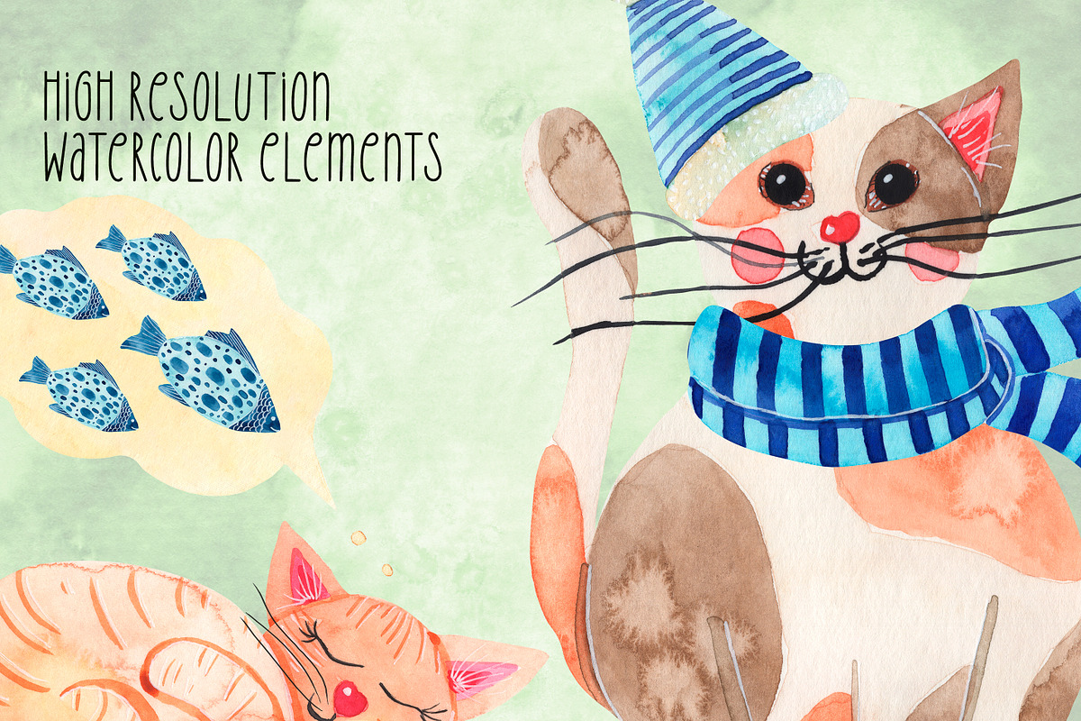 Cat watercolor clipart, an Animal Illustration by AnastasiaWatercolor (Photo 6 of 6)