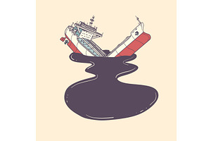 Ecological disaster in the ocean, a Transportation Illustration by rogistok