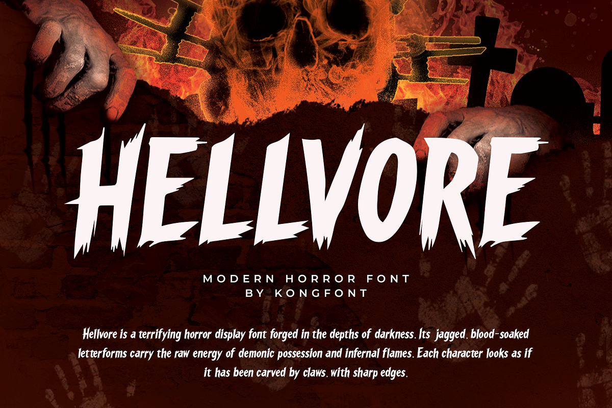 Hellvore – Modern Horror Font, a Blackletter Font by overlaytemplates (Photo 1 of 5)