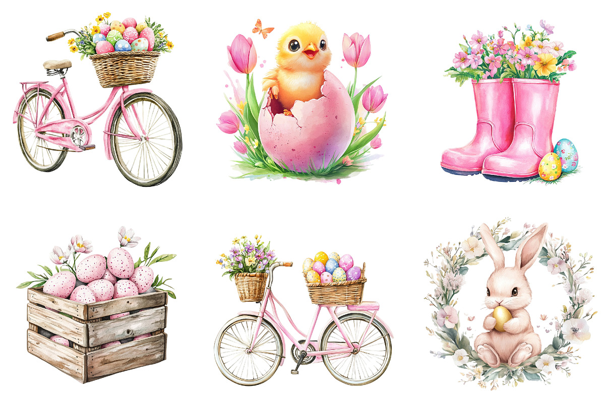 Pink Easter Watercolor Clipart Bundl, an Illustration by DreamArtGraphic (Photo 4 of 4)