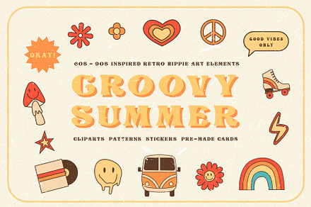 Groovy Summer - Retro Hippie Clipart, an Illustration by millering