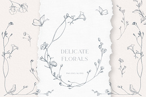 Fine line flower logo elements