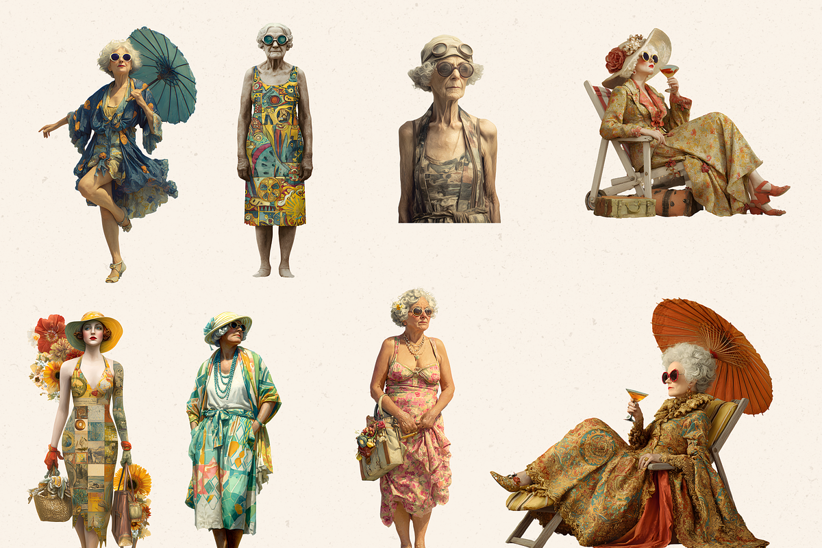 VINTAGE OLD LADY BEACH CLIPART PACK, a Person Illustration by Daring Digies (Photo 7 of 10)