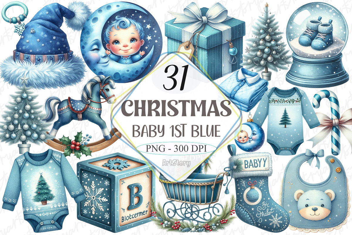 Baby’s 1st Blue Christmas Clipart, a Graphic by designcity5 (Photo 1 of 5)