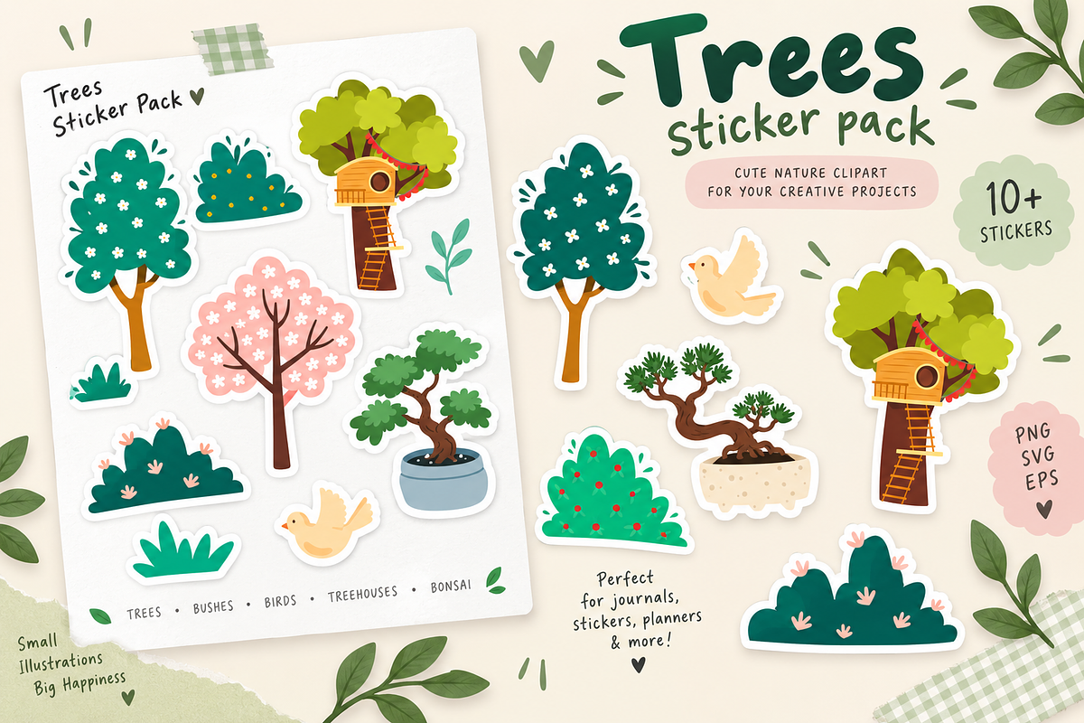 Whimsical Trees Clipart, a Decorative Illustration by Anna Studio (Photo 4 of 12)
