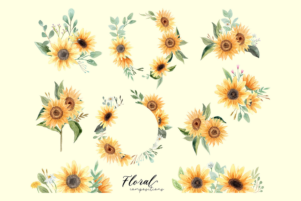 Sunflowers Watercolor Collection, a Decorative Illustration by Slastick (Photo 3 of 8)