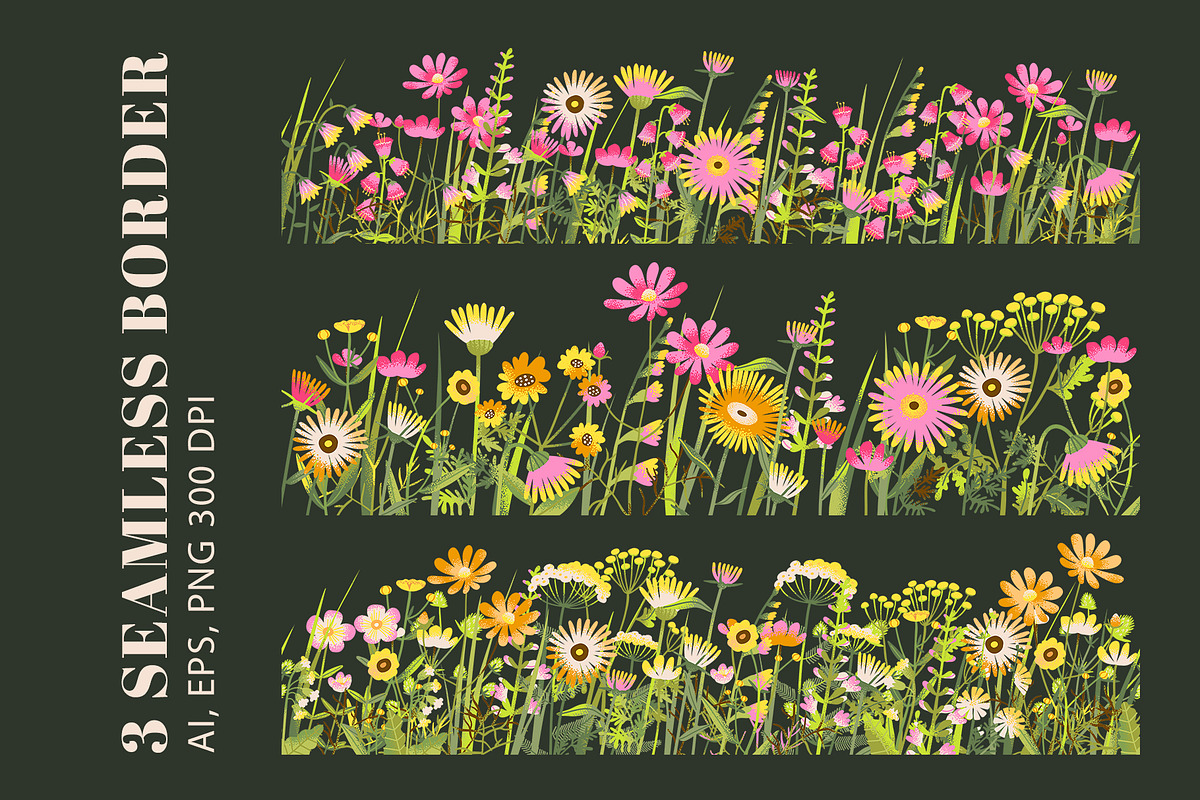 MEADOW FLOWERS: clipart & borders, a Seasonal Illustration by Elliko shop (Photo 4 of 8)