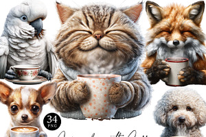 Animals with Coffee Clipart