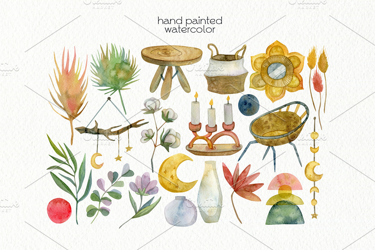Watercolor Boho Clipart, a Decorative Illustration by OllyKo Art (Photo 2 of 7)