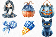 Watercolor Blue Patchwork Halloween, an Illustration by Craft Nest (Thumbnail 3 of 6)