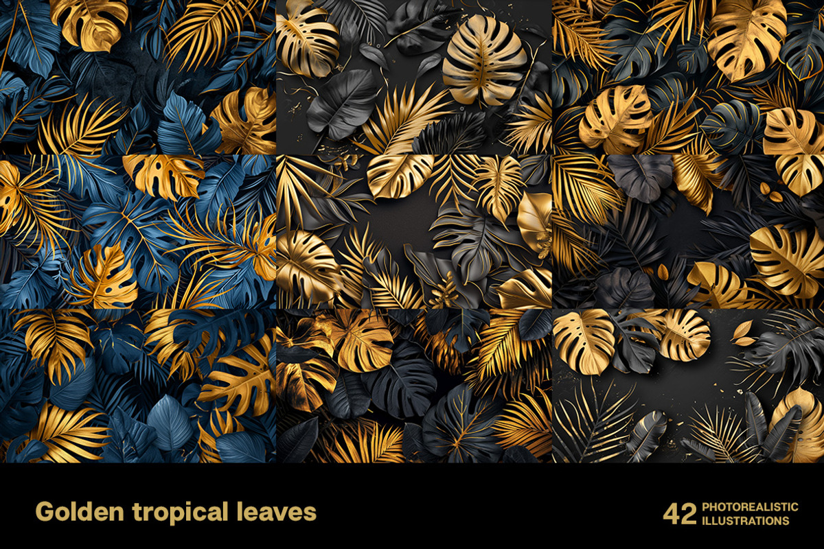 Golden tropical leaves. 42 images, a Decorative Illustration by Handmadefont (Photo 7 of 11)