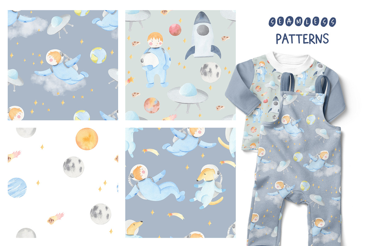 Little Astronauts - Space Watercolor, an Illustration by natalisart (Photo 4 of 8)