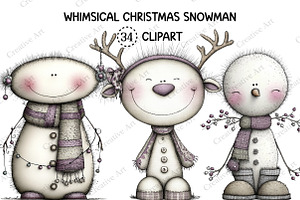 Whimsical Christmas Snowman Clipart, an Illustration by Creative Art