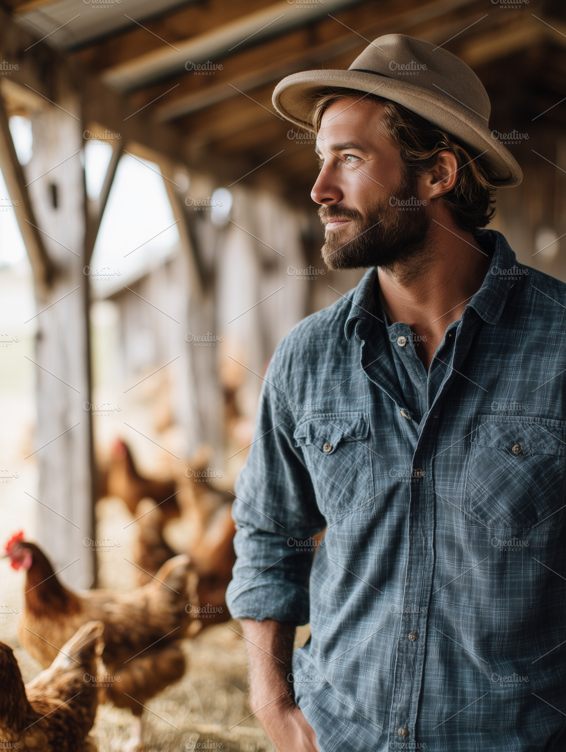 Bearded farmer in a hat standing in, an Animal Photo by MistyDay